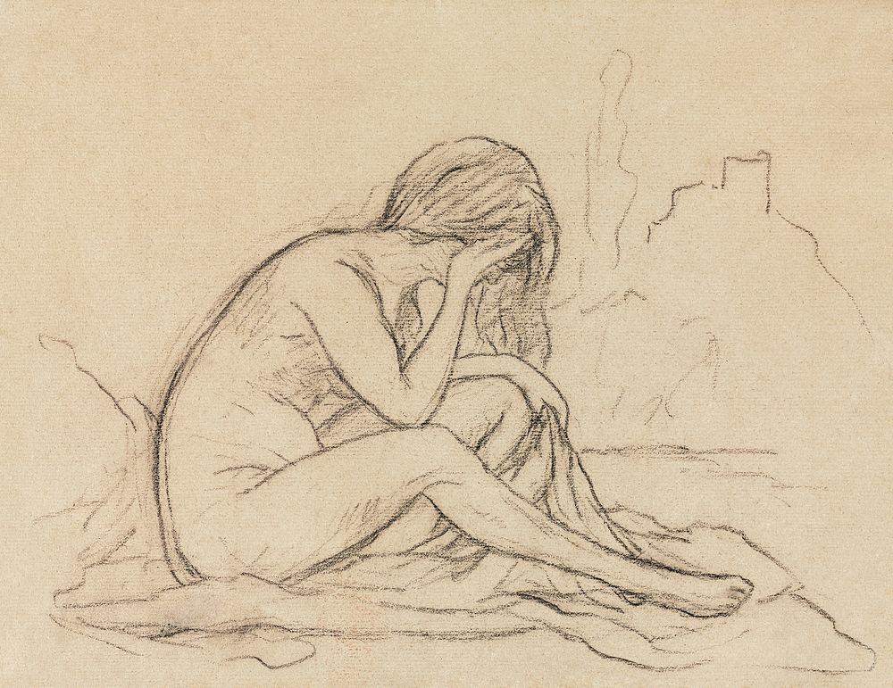 Naked woman posing sexually, Study of a Female Nude (1800) by Pierre Puvis de Chavannes. Original from The Cleveland Museum…