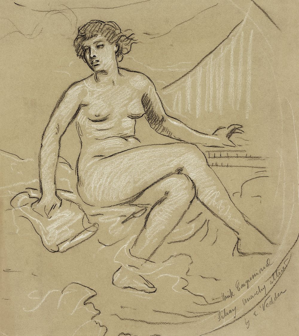 Sensual nude portrait: Think Congressional Library anarchy altered (1895) by Elihu Vedder. Original from Library of…