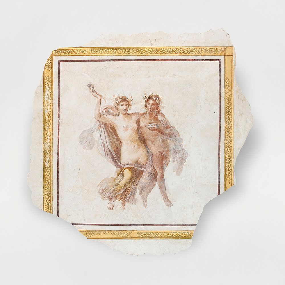 Erotic vintage art naked man and woman, Fresco Panel Depicting Dionysos and Ariadne (A.D. 1&ndash;79). Original from The…