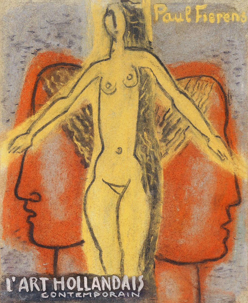 Naakte vrouw tussen twee van elkaar weg kijkende mannen hoofden (1933) by Leo Gestel. Original from The Rijksmuseum.…