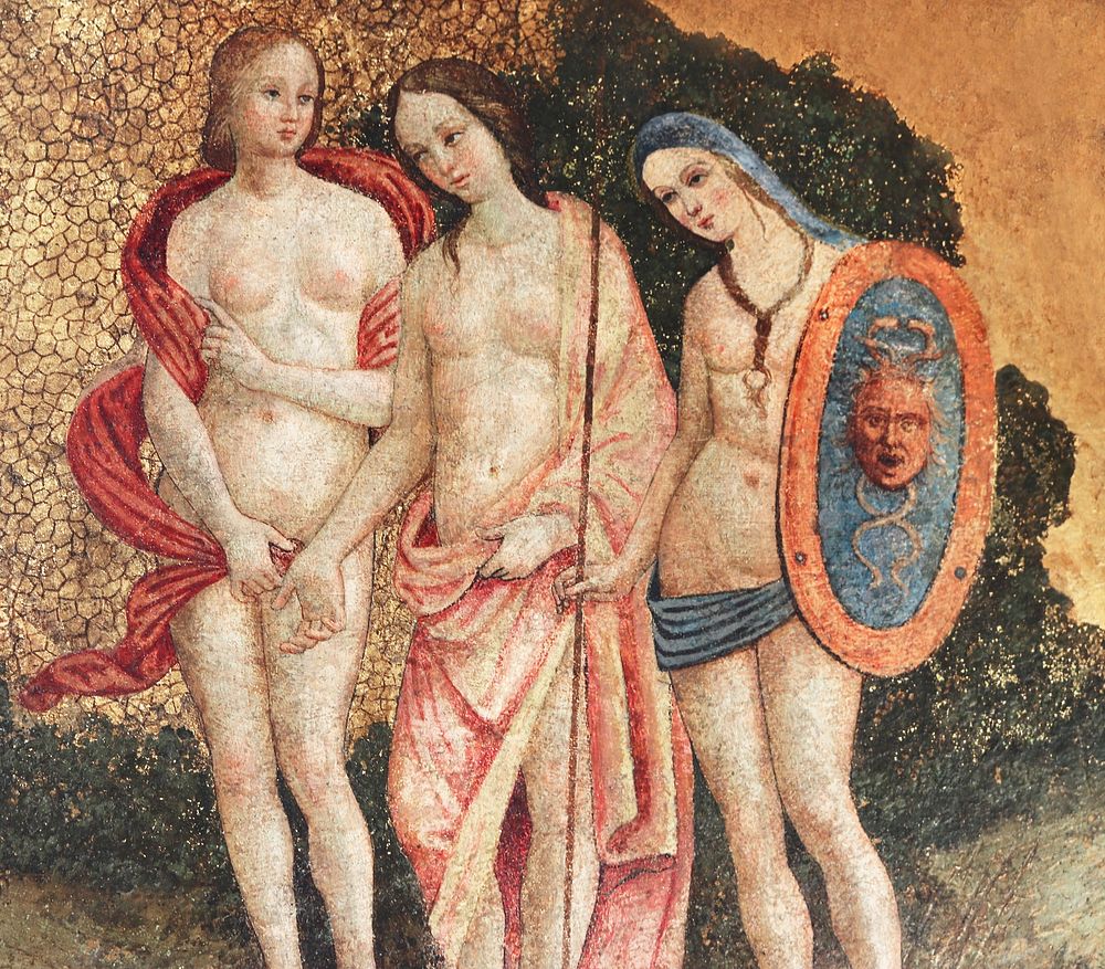 Naked lady vintage art, Judgment of Paris (ca. 1509) by Pinturicchio. Original from The MET Museum. Digitally enhanced by…