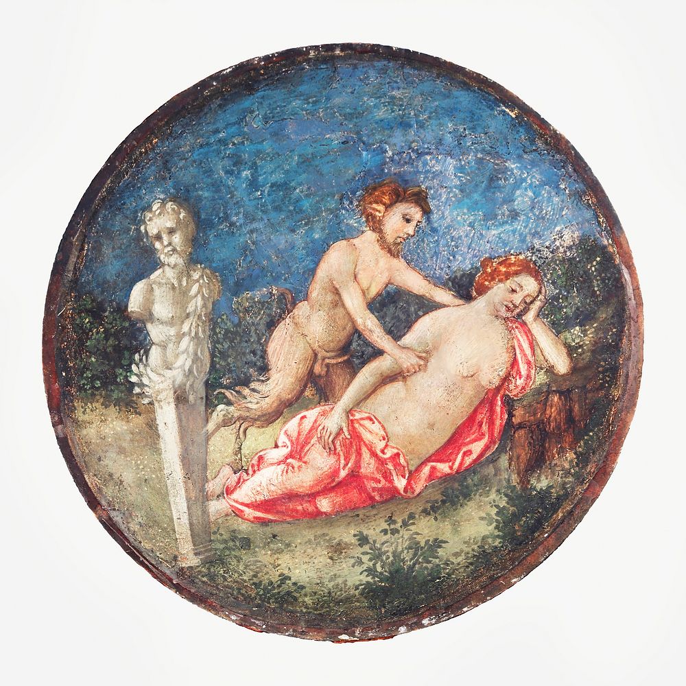 Naked man and woman vintage art, Jupiter and Antiope (ca. 1509) by Pinturicchio. Original from The MET Museum. Digitally…