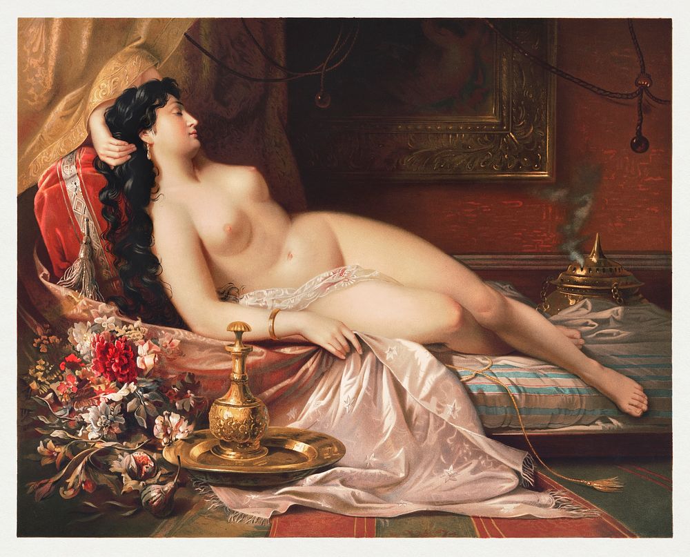 Sensual nude portrait: Sleeping beauty (ca. 1870–1873). Original from Library of Congress. Digitally enhanced by rawpixel.