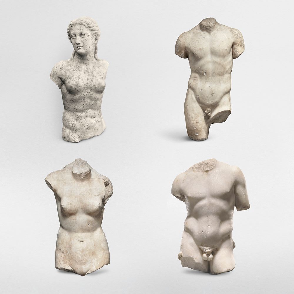 Nude female and male torso sculpture set