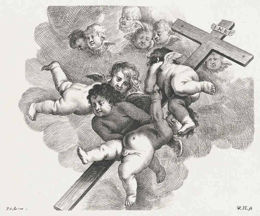 Four cherubs carrying a cross (ca. 1640&ndash;1652). Original from The MET Museum. Digitally enhanced by rawpixel.