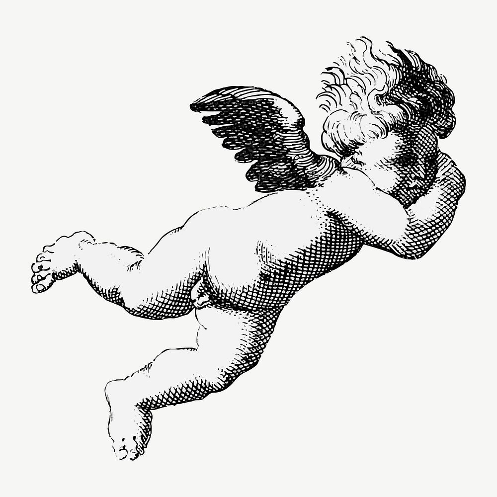 Vintage cute flying cupid illustration vector