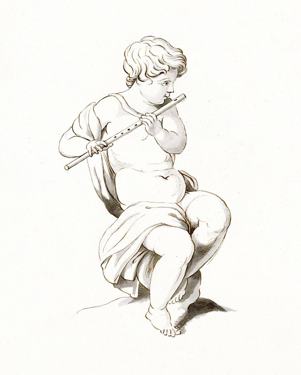 Op een fluit spelende putto (ca. 1816&ndash;1852) by Jonkvrouw Elisabeth Kemper. Original from The Rijksmuseum. Digitally…