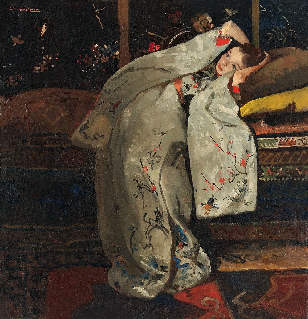 Girl in a White Kimono (1894) by George Hendrik Breitner. Original from The Rijksmuseum. Digitally enhanced by rawpixel.