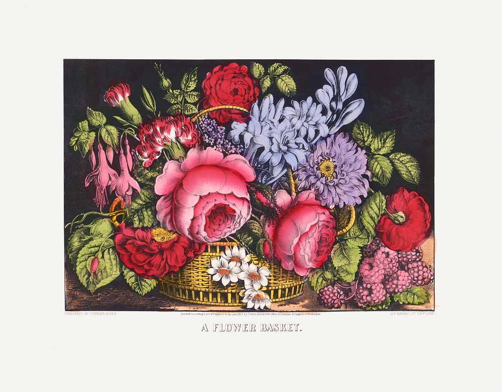 Flower basket (ca. 1872) by Currier & Ives. Original from The Library of Congress. Digitally enhanced by rawpixel.