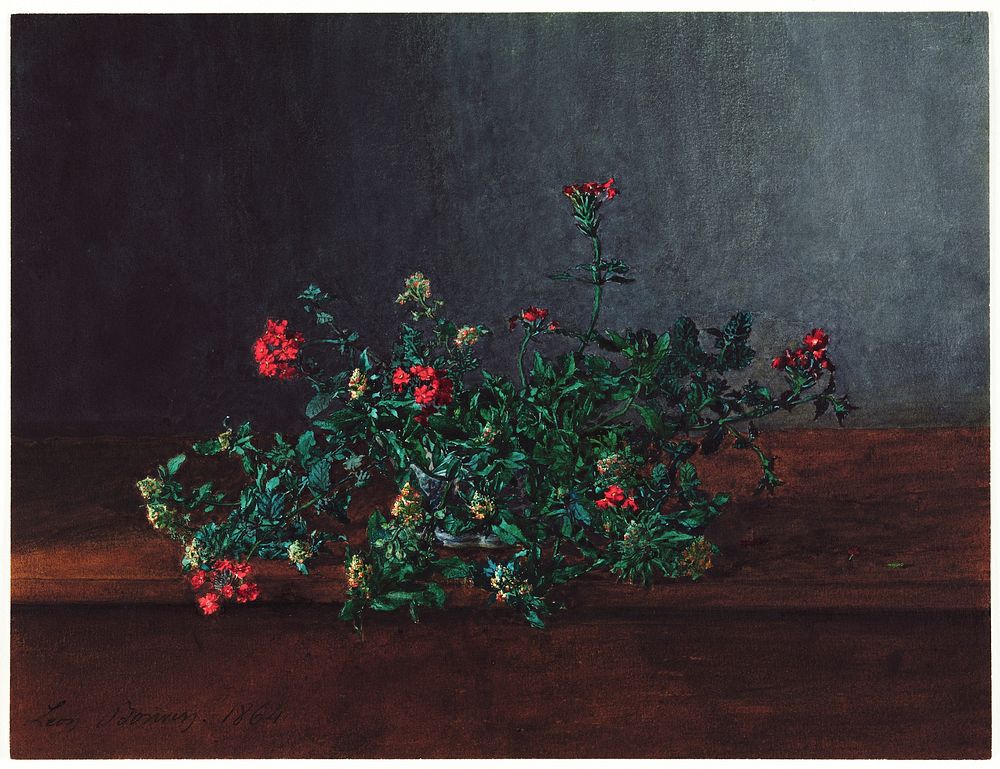 Still Life with Wild Flowers (1864) watercolor in high resolution by the famous L&eacute;on Bonvin. Original from the…