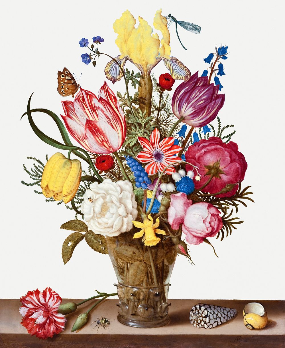 Vintage flower illustration psd, remix from artworks by Ambrosius Bosschaert
