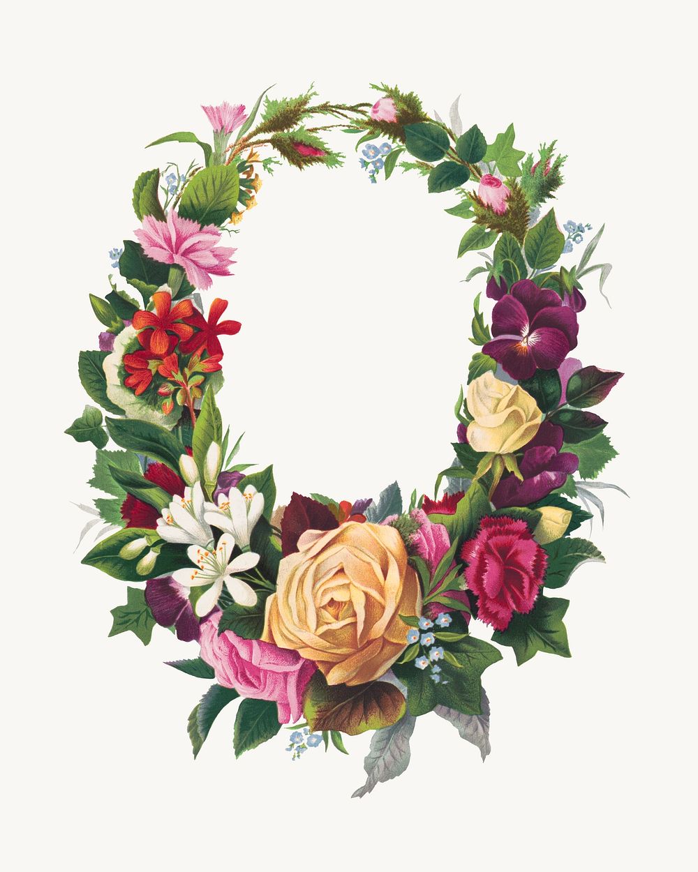 Vintage floral wreath psd illustration, remix from L. Prang & Co.