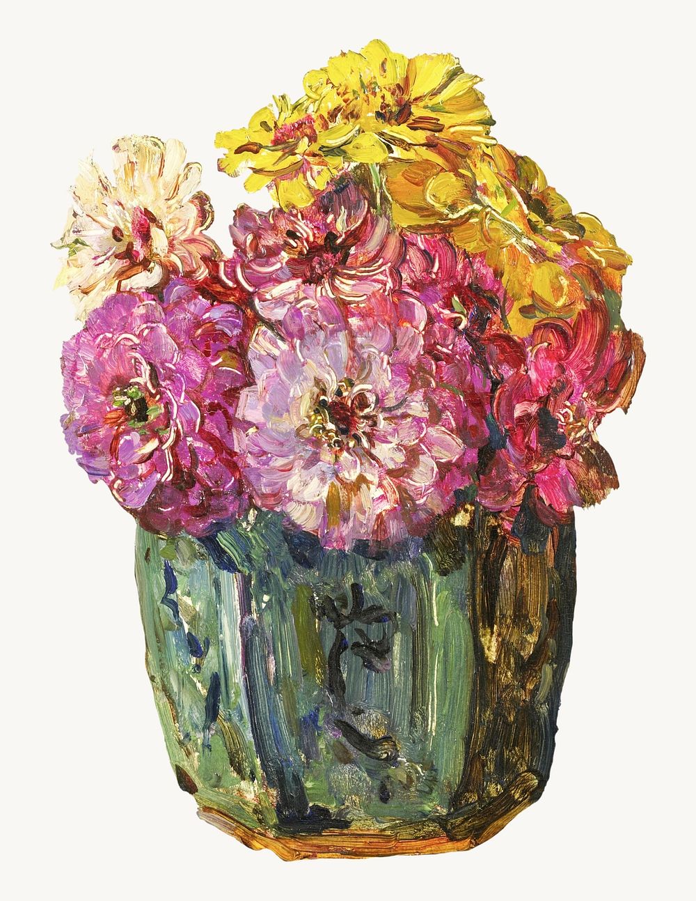 Vintage zinnias flower illustration psd, remix from artworks by Floris Verster