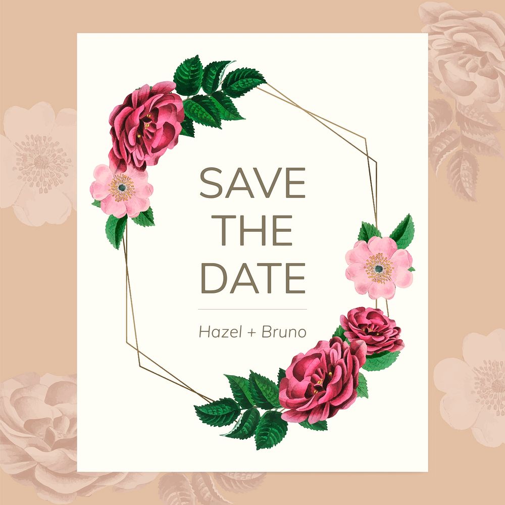 Save the date with floral frame vector
