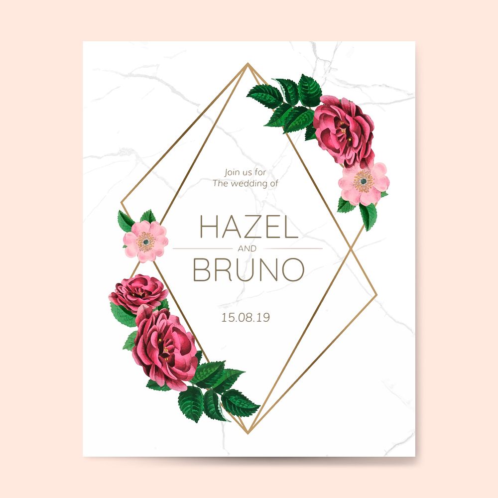 Wedding invitation with floral frame design vector