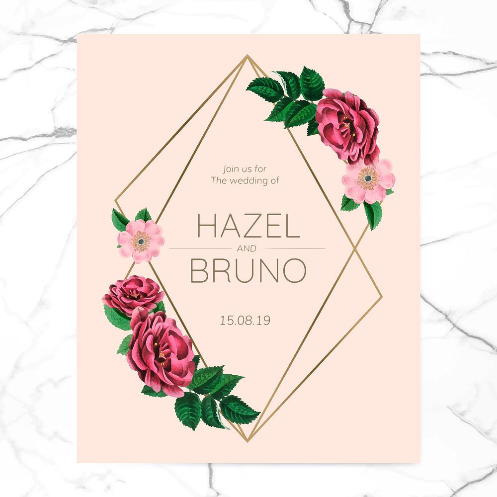 Wedding invitation with floral frame design vector