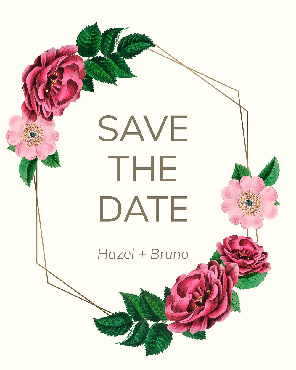 Save the date with floral frame