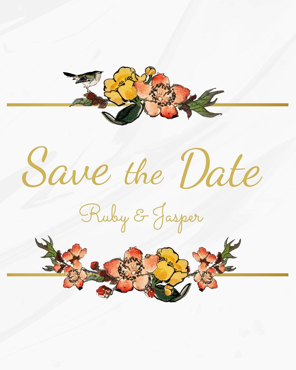 Save the date with floral design