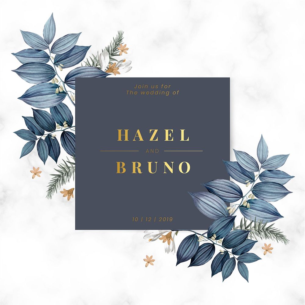 Blue floral wedding invitation card