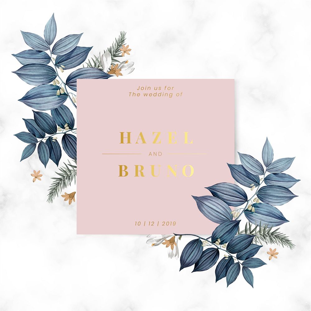 Blue floral wedding invitation card