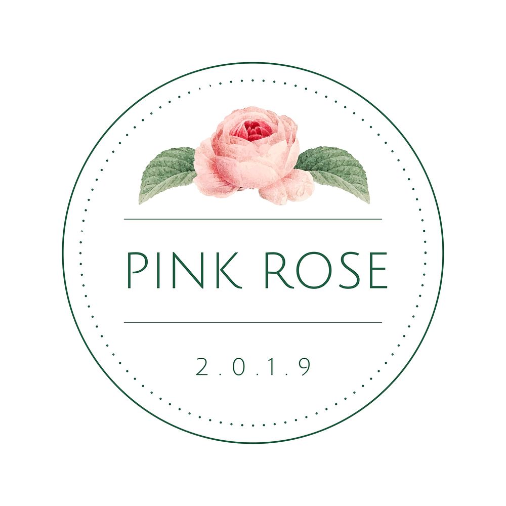 Hand drawn pink rose emblem vector