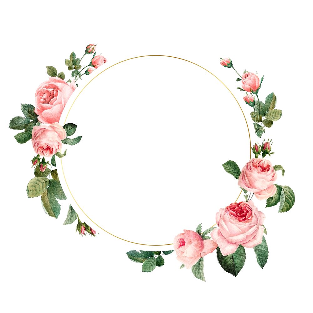 Blank round pink roses frame vector on white background