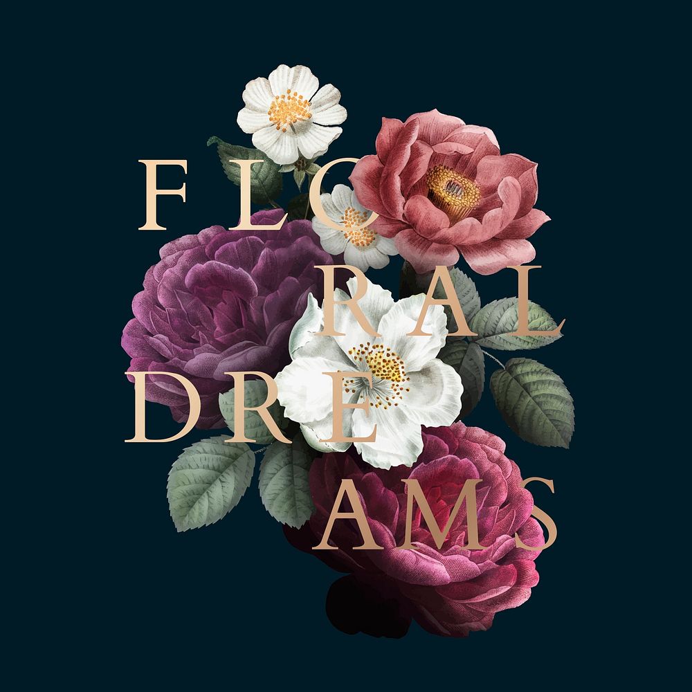 Romantic floral dreams rose drawing vector