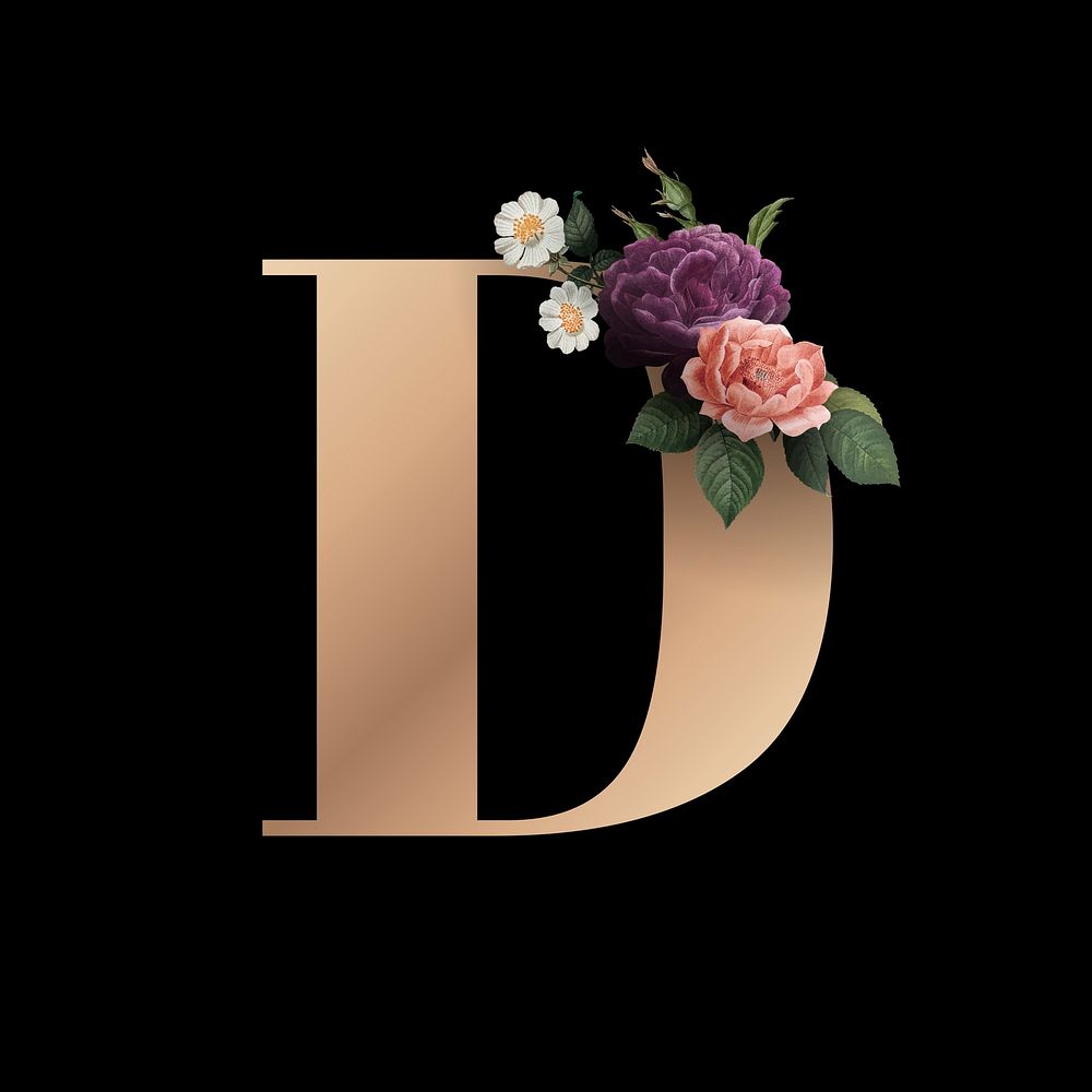 Classic and elegant floral alphabet font letter D vector