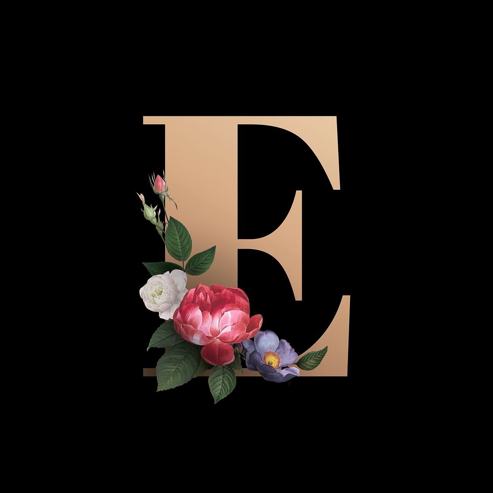 Classic and elegant floral alphabet font letter E