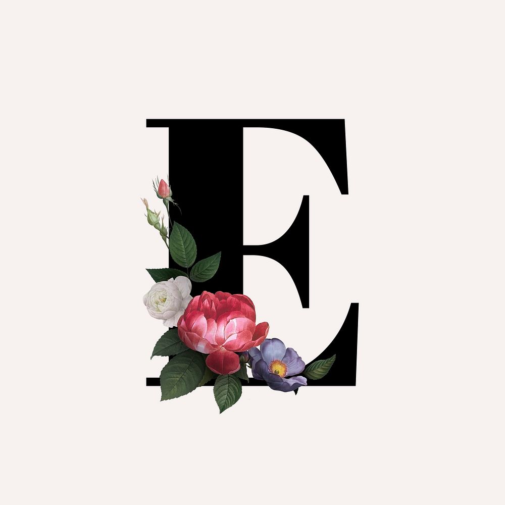 Classic and elegant floral alphabet font letter E