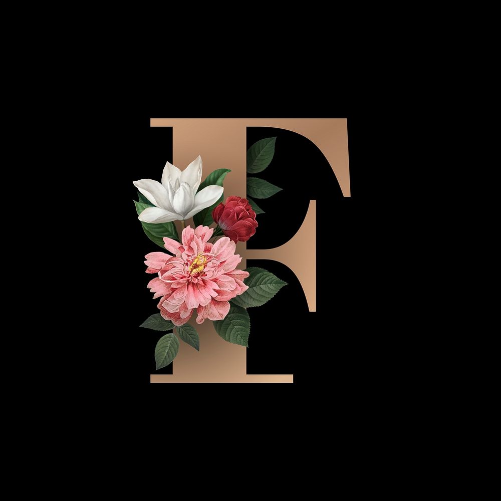 Classic and elegant floral alphabet font letter F