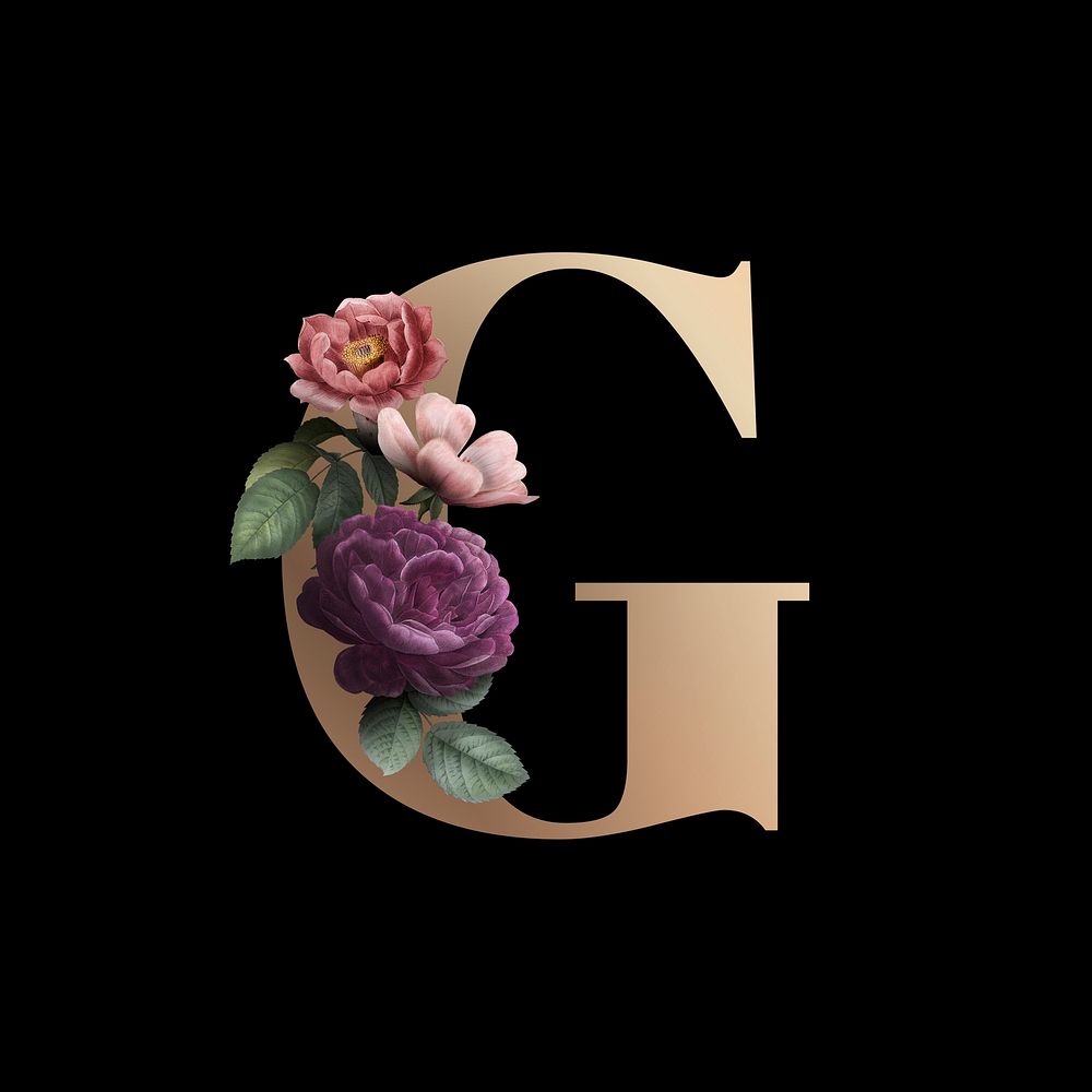 Classic and elegant floral alphabet font letter G