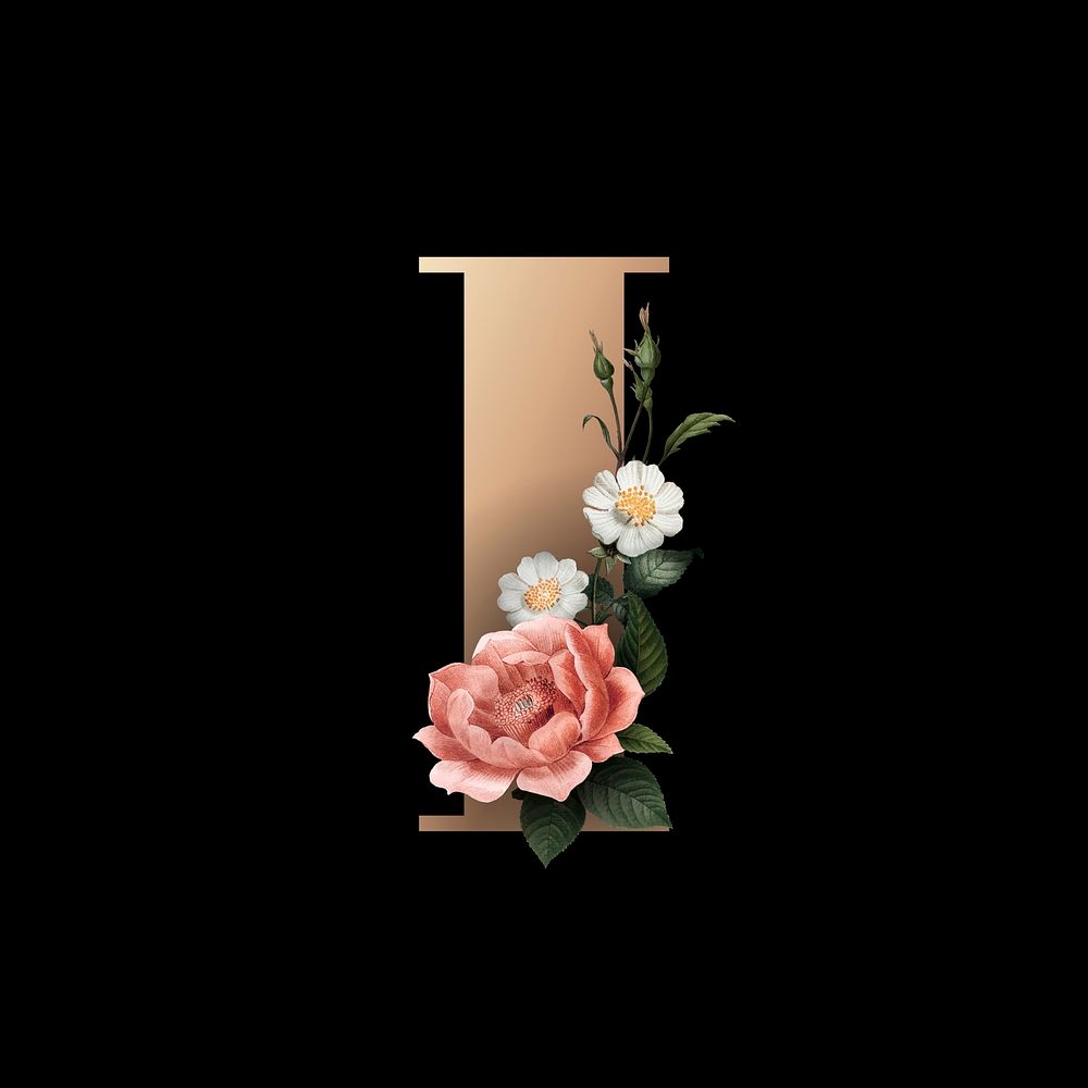 Classic and elegant floral alphabet font letter I vector