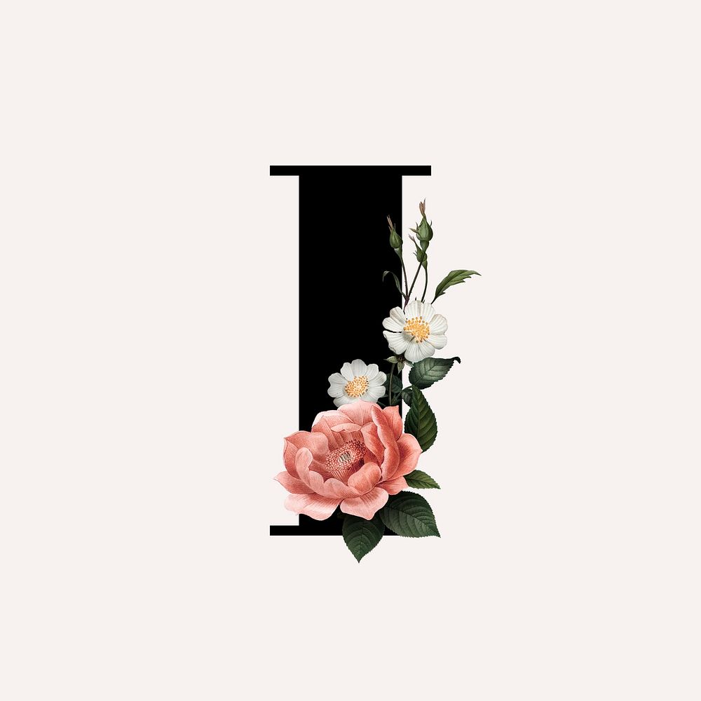 Classic and elegant floral alphabet font letter I