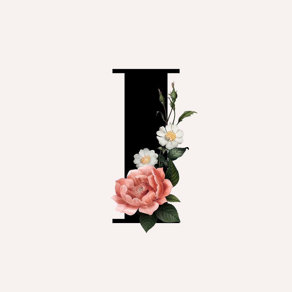 Classic and elegant floral alphabet font letter I vector