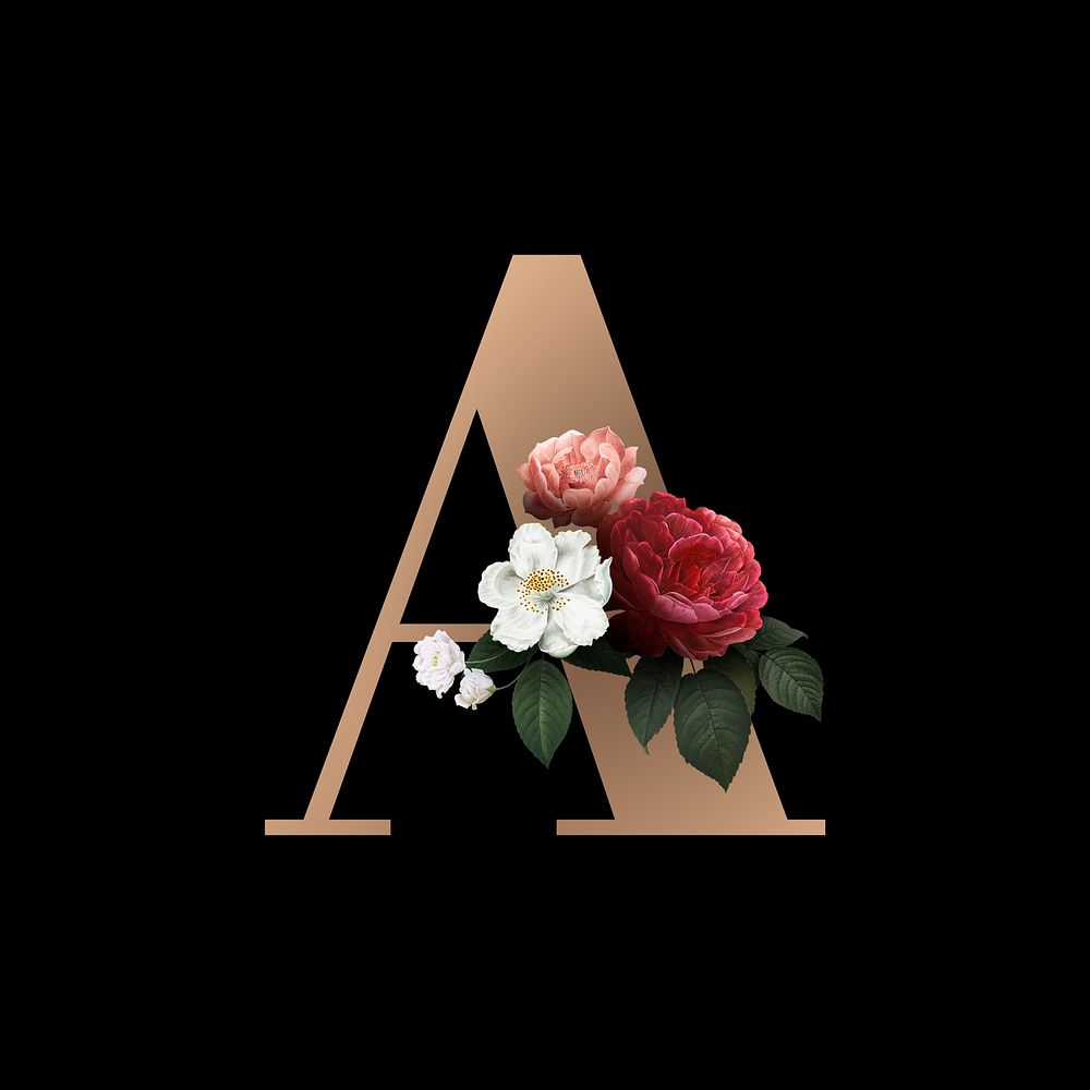 Classic and elegant floral alphabet font letter A