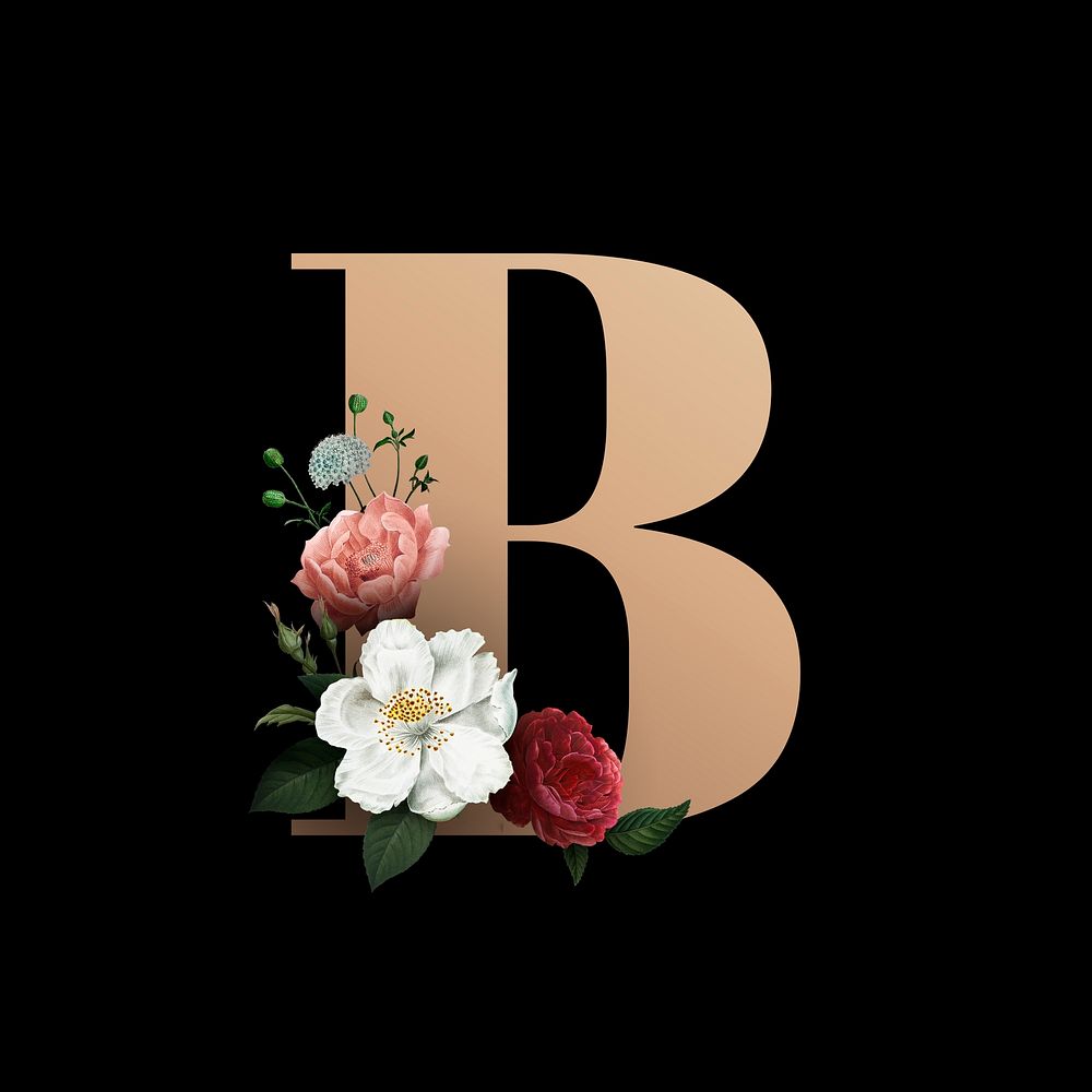 Classic and elegant floral alphabet font letter B