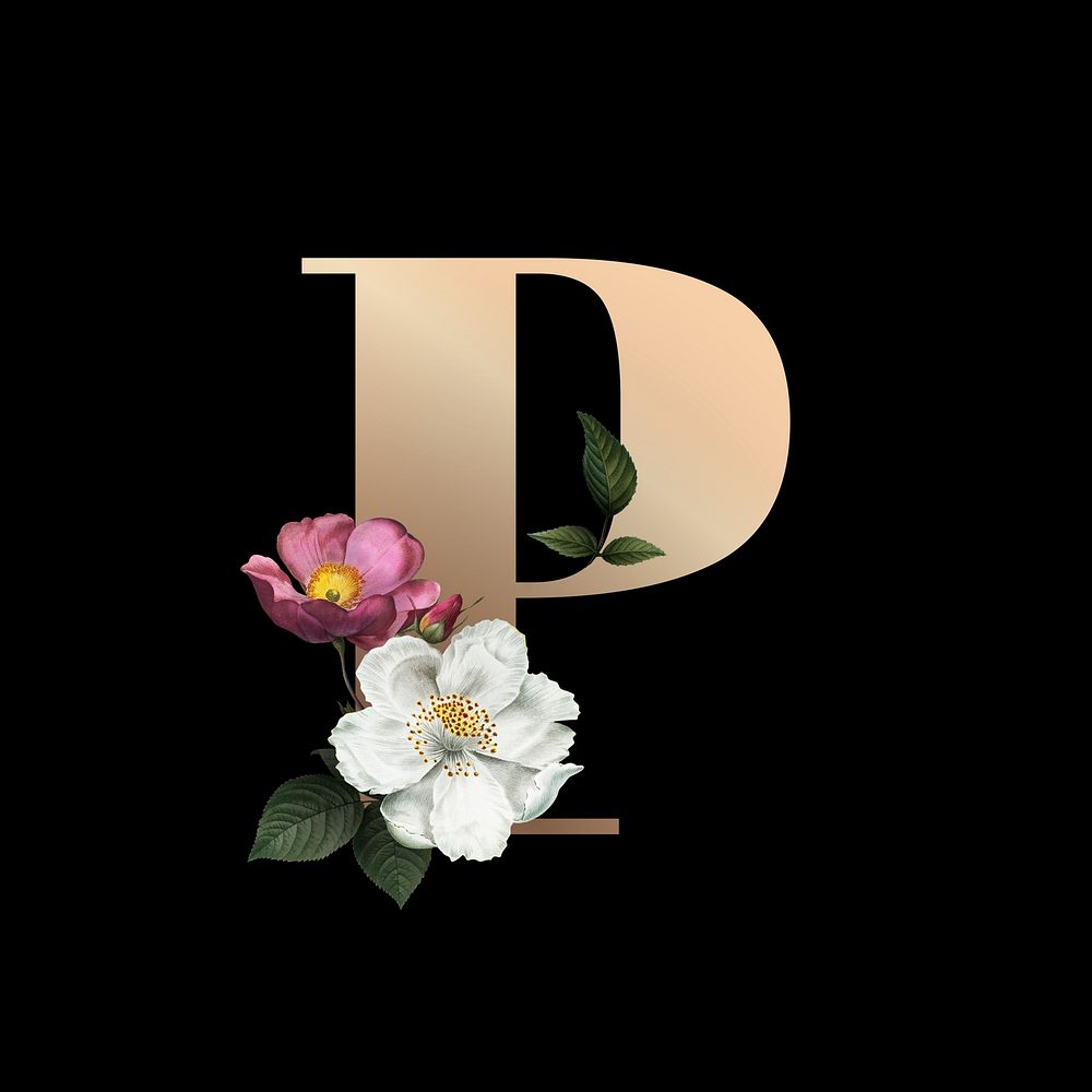 Classic and elegant floral alphabet font letter P