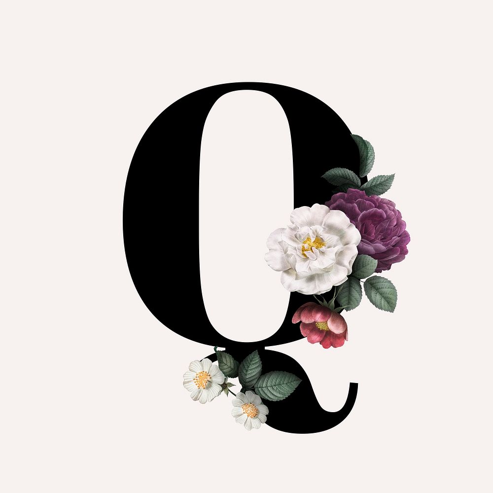 Classic and elegant floral alphabet font letter Q