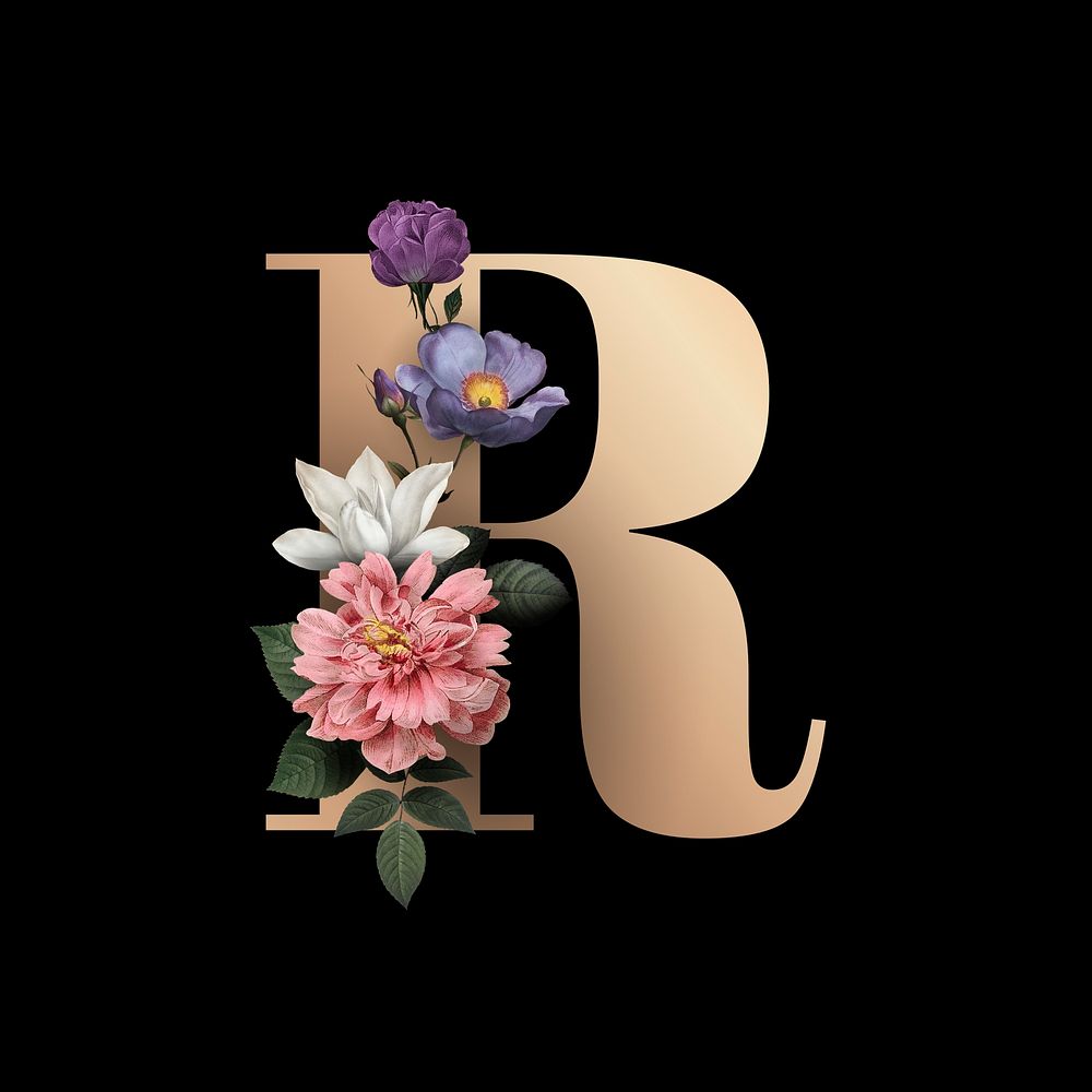 Classic and elegant floral alphabet font letter R