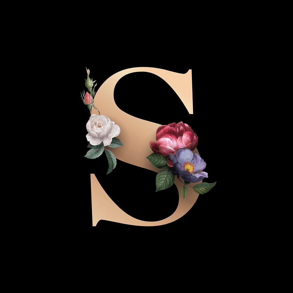 Classic and elegant floral alphabet font letter S