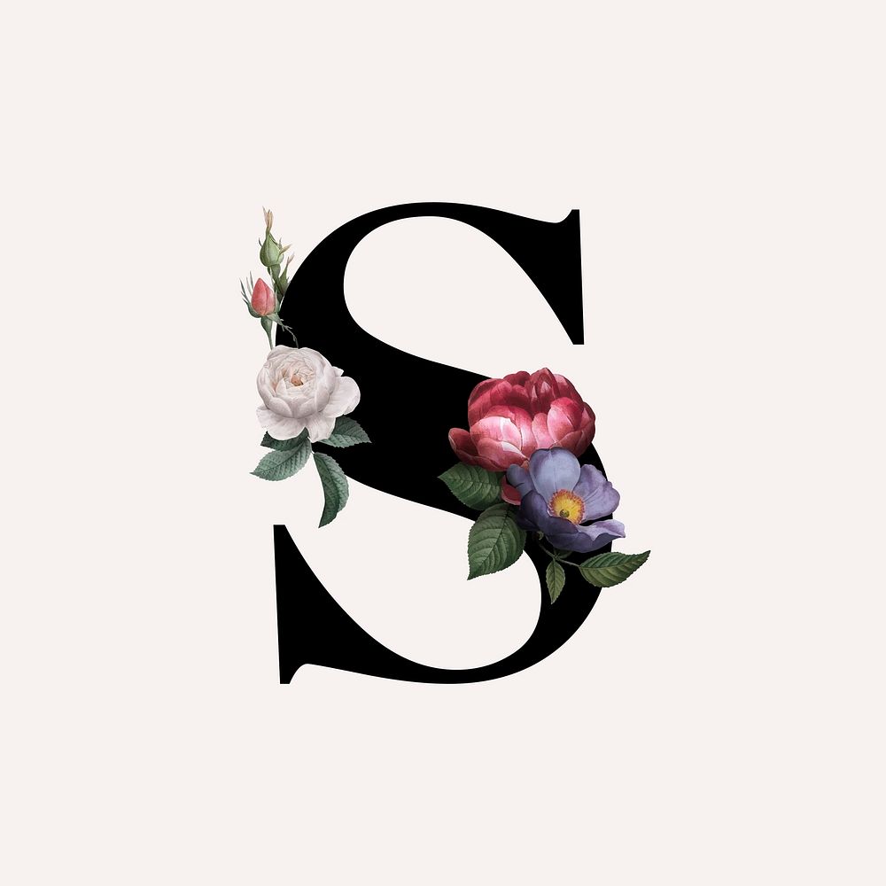 Classic and elegant floral alphabet font letter S vector