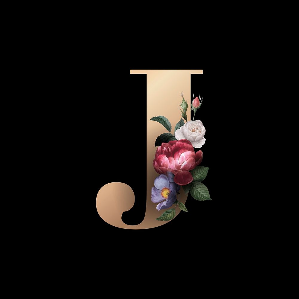 Classic and elegant floral alphabet font letter J vector