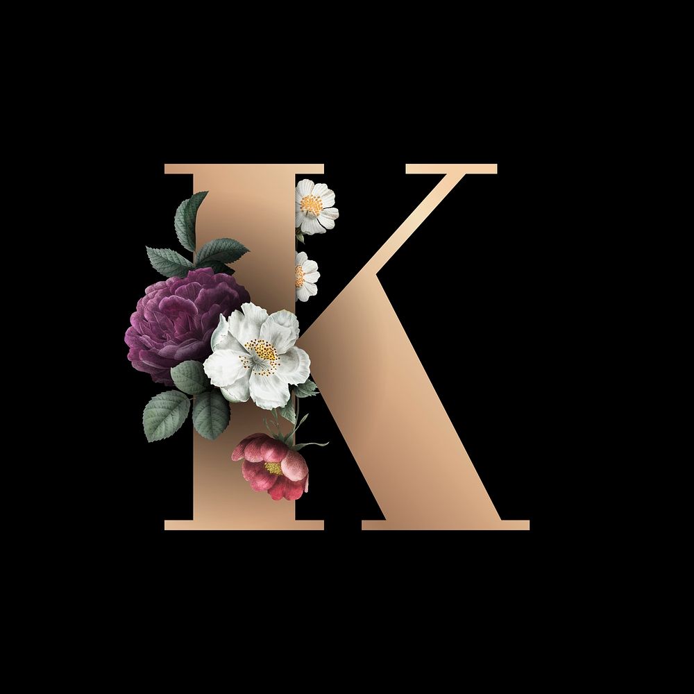 Classic and elegant floral alphabet font letter K vector