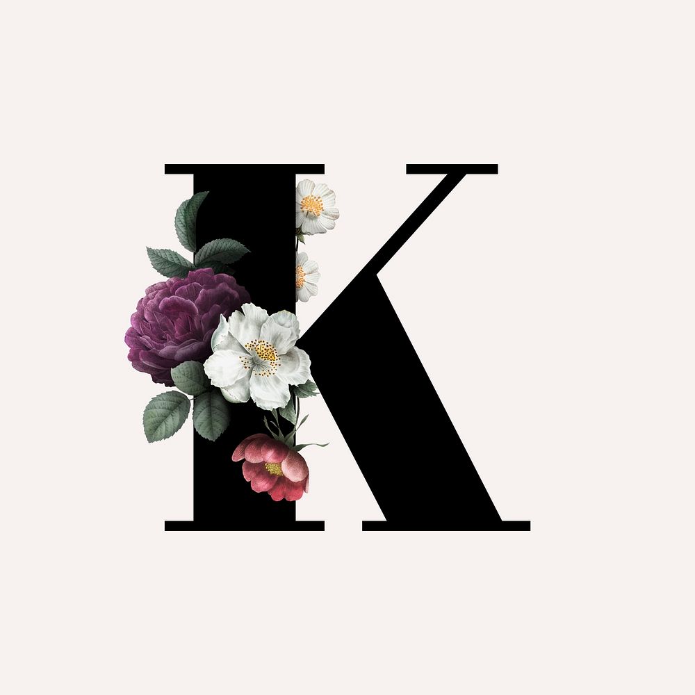 Classic and elegant floral alphabet font letter K vector