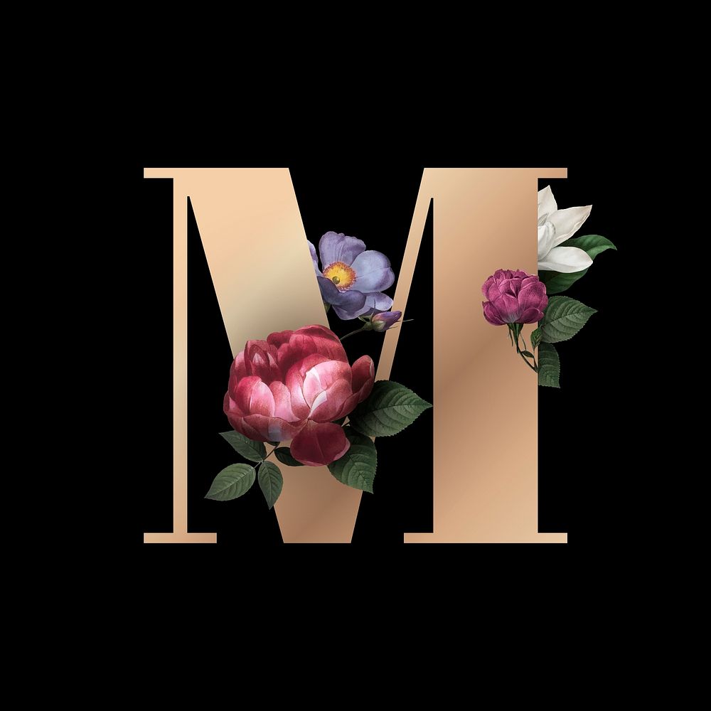 Classic and elegant floral alphabet font letter M vector