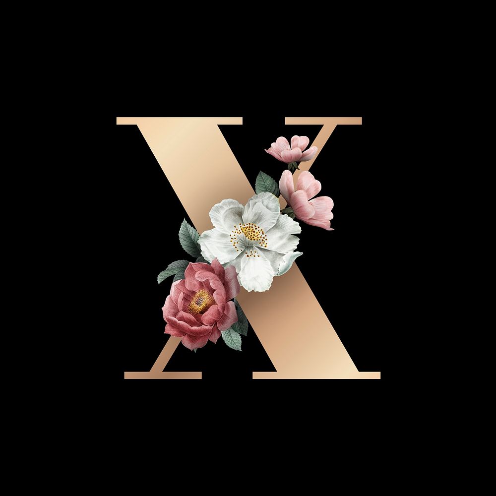 Classic and elegant floral alphabet font letter X
