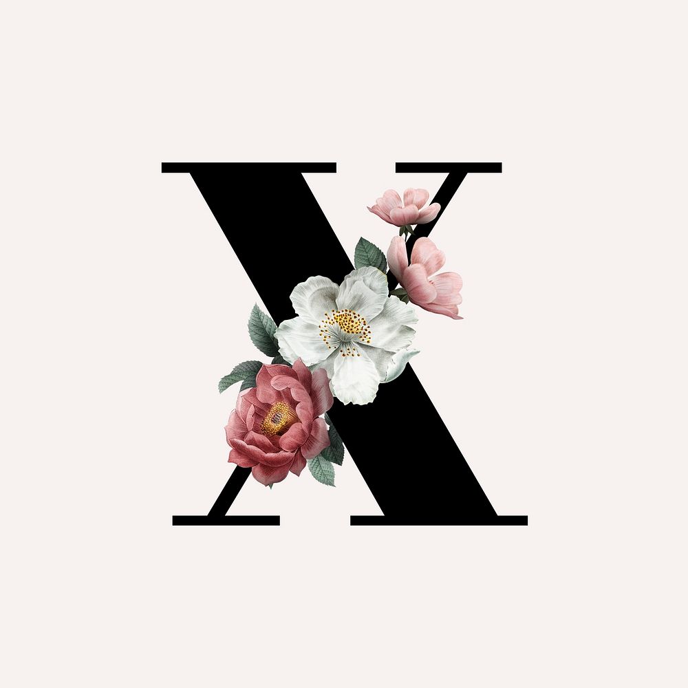 Classic and elegant floral alphabet font letter X
