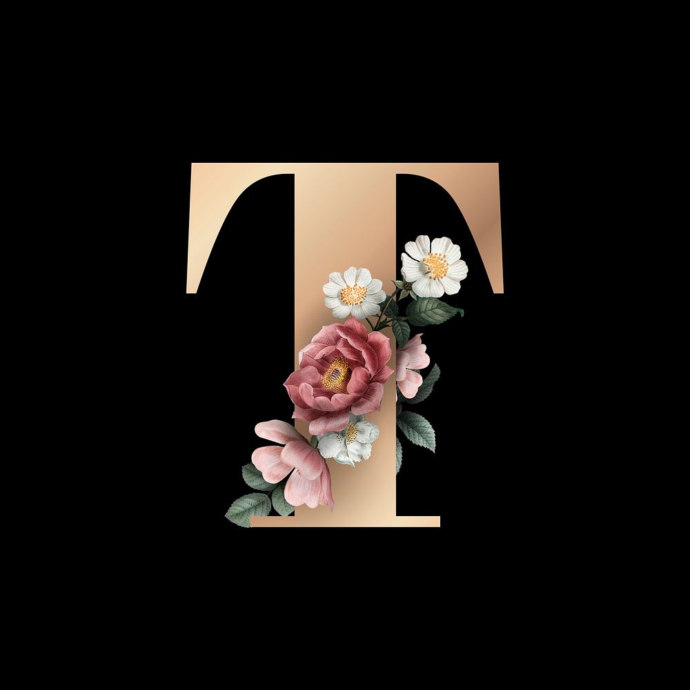 Classic and elegant floral alphabet font letter T