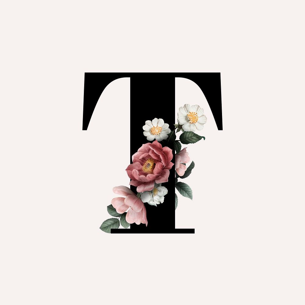 Classic and elegant floral alphabet font letter T vector